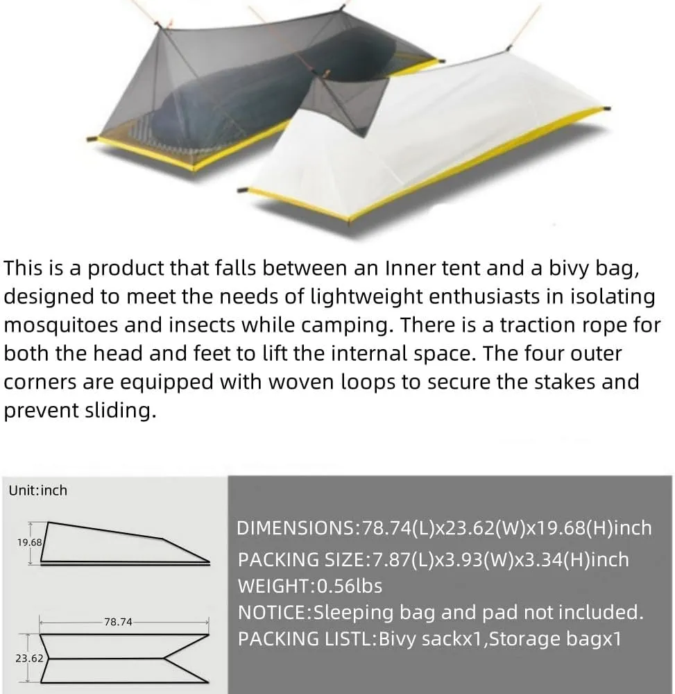 Jian Sleeping Bag Survival Bivy Sack,Ultralight 1 Person Trekking Tent,Outdoor Insect-Proof for Bacakpacking,Climbing,Camping