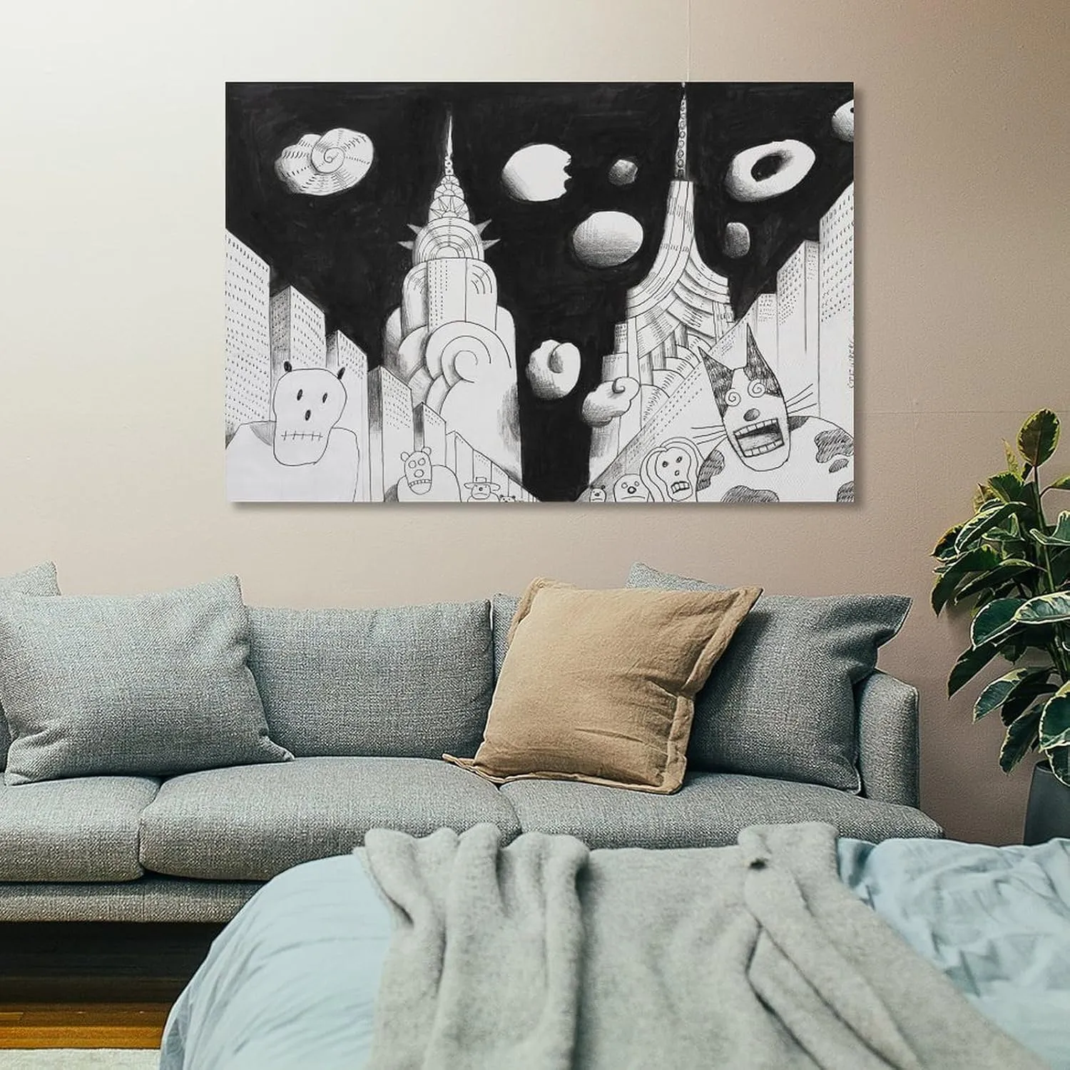 JIANPIN Saul Steinberg Untitled (7) Canvas Printing Famous Paintings, Wall Art Posters, Decorative H Artworks Canvas Poster Room Aesthetic Wall Art Prints Home Modern Decor Gifts Framed-unframed 16x24