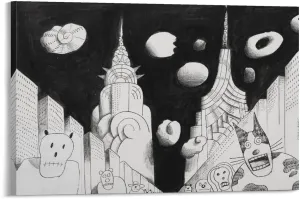 JIANPIN Saul Steinberg Untitled (7) Canvas Printing Famous Paintings, Wall Art Posters, Decorative H Artworks Canvas Poster Room Aesthetic Wall Art Prints Home Modern Decor Gifts Framed-unframed 16x24