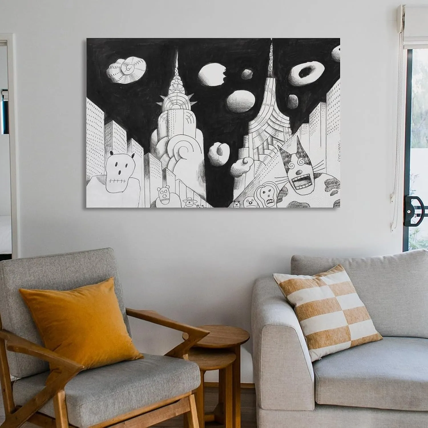 JIANPIN Saul Steinberg Untitled (7) Canvas Printing Famous Paintings, Wall Art Posters, Decorative H Artworks Canvas Poster Room Aesthetic Wall Art Prints Home Modern Decor Gifts Framed-unframed 16x24