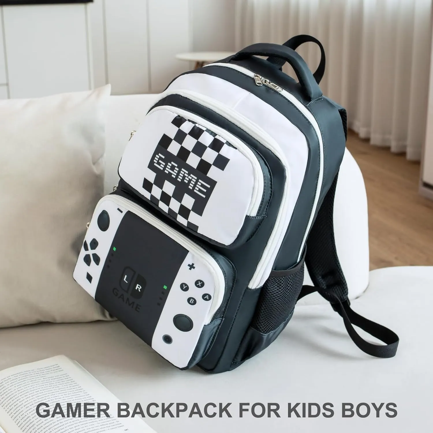 JIANYA Kids Backpack for School Boys Gamer School Bag for Elementary Kids Children 3pcs Boys Backpack with Lunch Box & Pencil Case