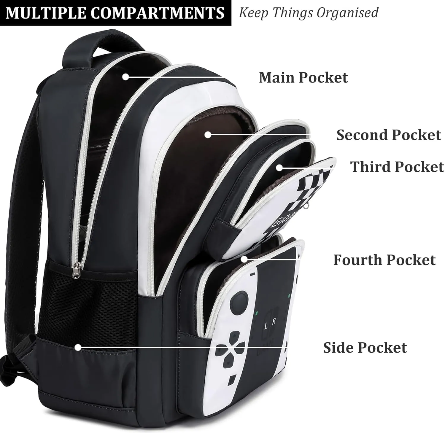 JIANYA Kids Backpack for School Boys Gamer School Bag for Elementary Kids Children 3pcs Boys Backpack with Lunch Box & Pencil Case