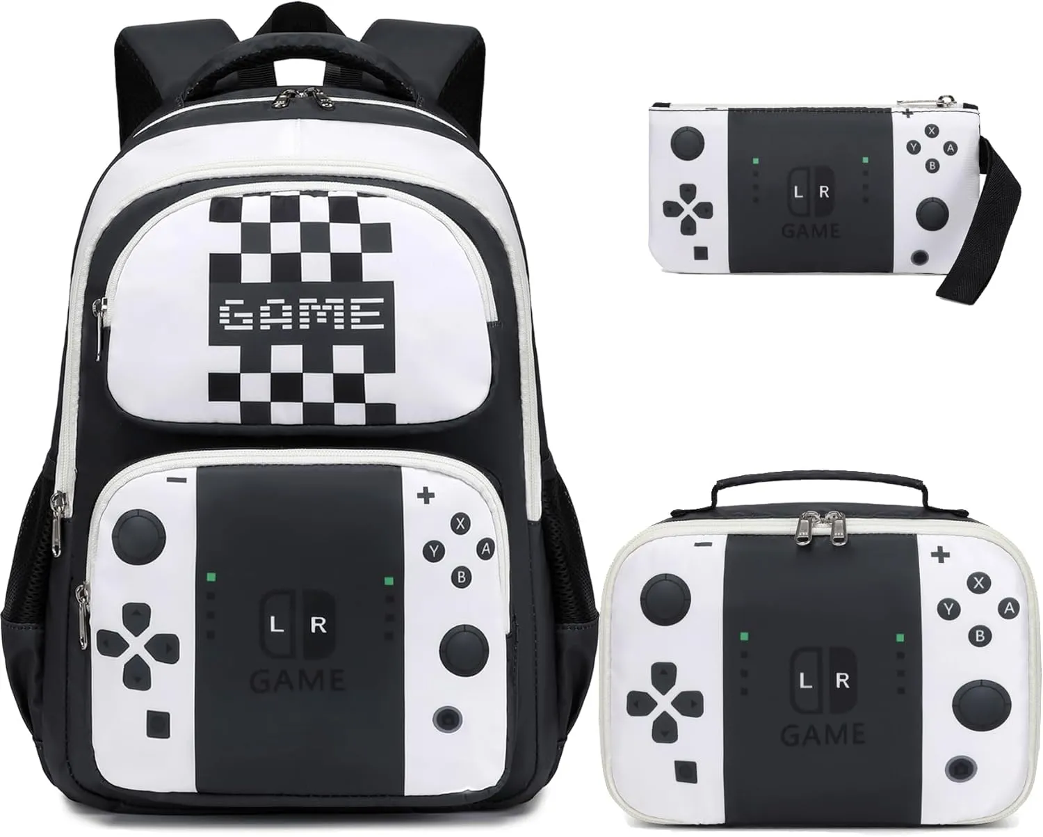 JIANYA Kids Backpack for School Boys Gamer School Bag for Elementary Kids Children 3pcs Boys Backpack with Lunch Box & Pencil Case