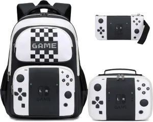JIANYA Kids Backpack for School Boys Gamer School Bag for Elementary Kids Children 3pcs Boys Backpack with Lunch Box & Pencil Case