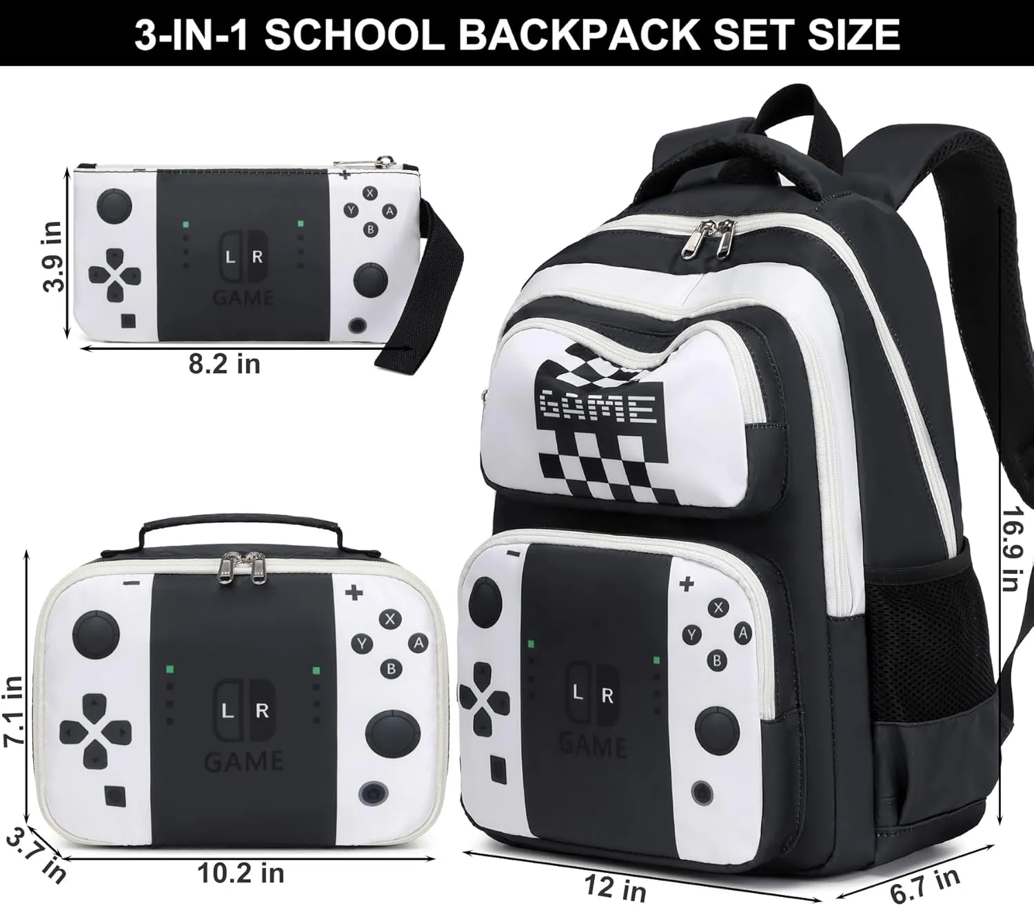JIANYA Kids Backpack for School Boys Gamer School Bag for Elementary Kids Children 3pcs Boys Backpack with Lunch Box & Pencil Case