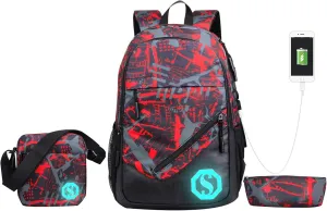 JiaYou Teenage Boy Girl Unisex 20L Multifunctional School Bag Backpack Set with Florescent Mark