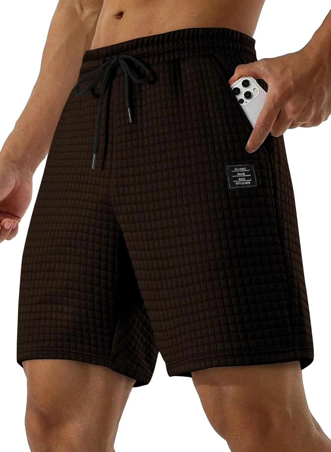 JMIERR Mens Sweat Shorts Casual Stretch Elastic Waist Waffle Workout Gym Short 7 inch Inseam Running Short with Pocket