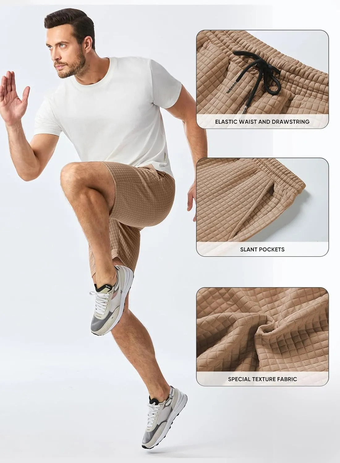 JMIERR Mens Sweat Shorts Casual Stretch Elastic Waist Waffle Workout Gym Short 7 inch Inseam Running Short with Pocket
