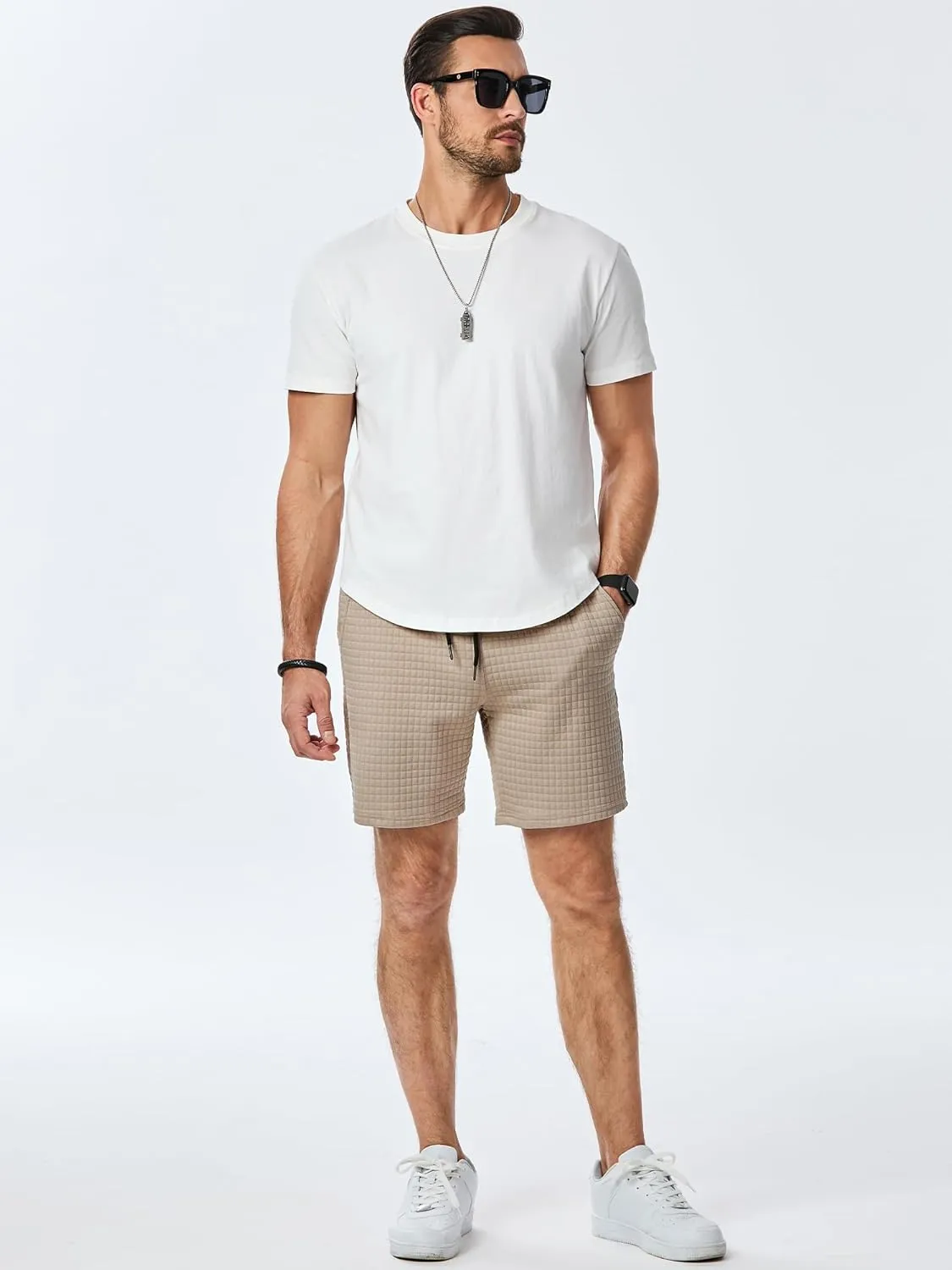JMIERR Mens Sweat Shorts Casual Stretch Elastic Waist Waffle Workout Gym Short 7 inch Inseam Running Short with Pocket