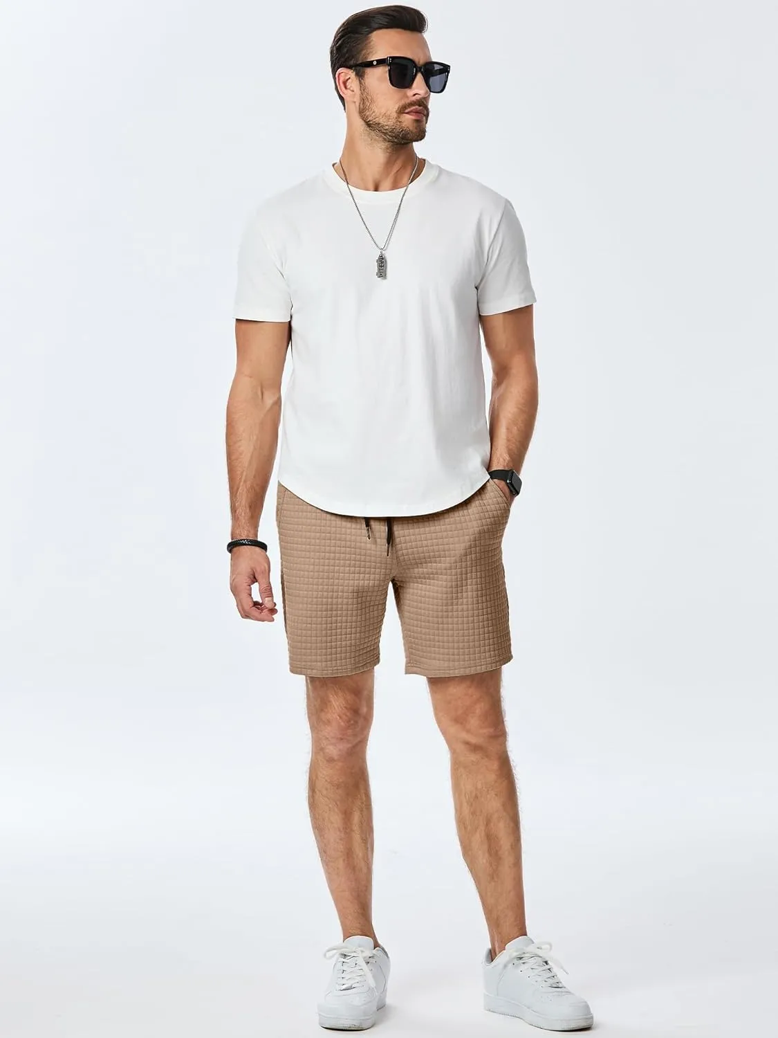 JMIERR Mens Sweat Shorts Casual Stretch Elastic Waist Waffle Workout Gym Short 7 inch Inseam Running Short with Pocket