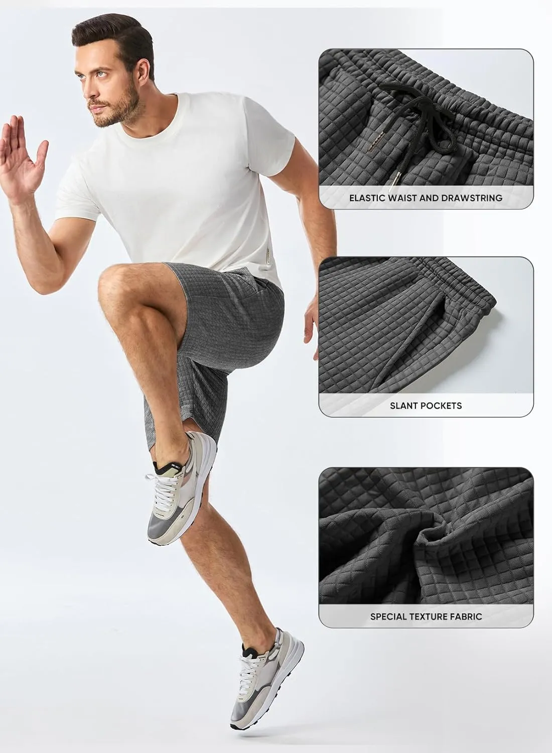 JMIERR Mens Sweat Shorts Casual Stretch Elastic Waist Waffle Workout Gym Short 7 inch Inseam Running Short with Pocket