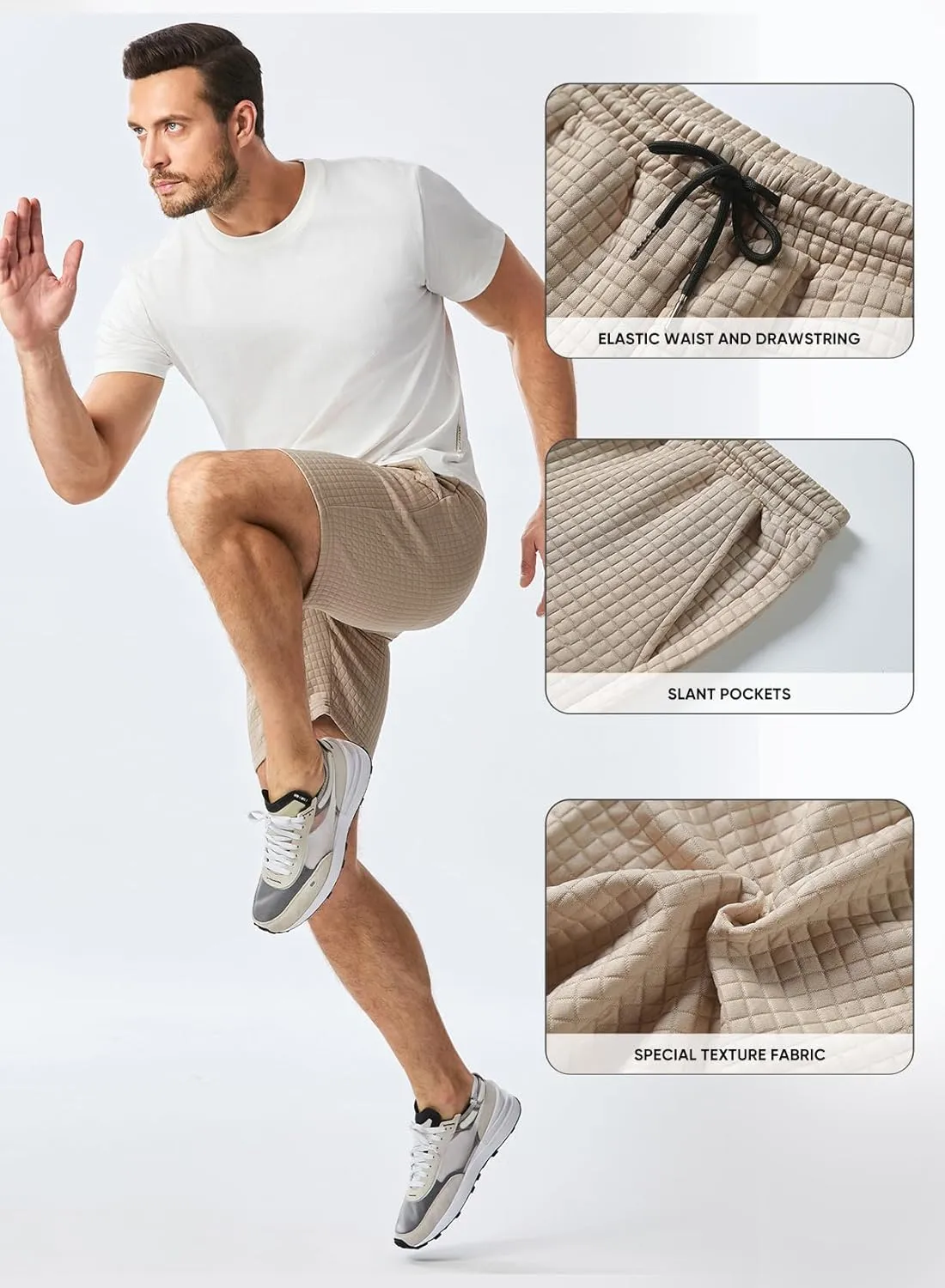 JMIERR Mens Sweat Shorts Casual Stretch Elastic Waist Waffle Workout Gym Short 7 inch Inseam Running Short with Pocket