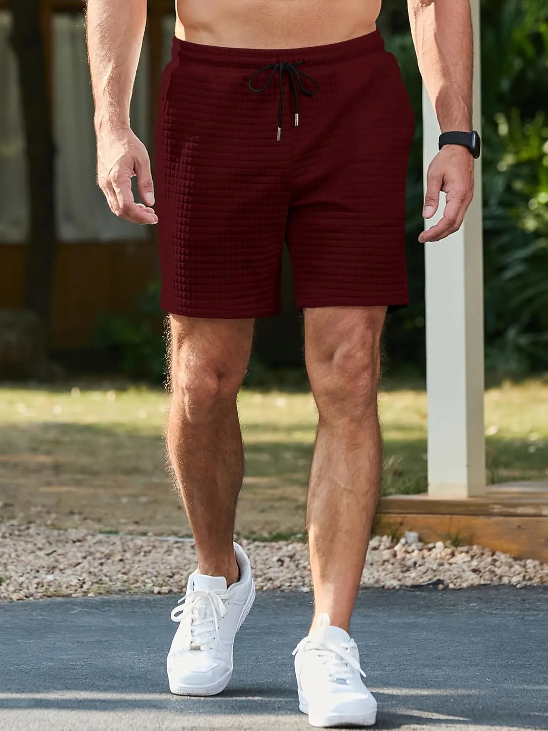 JMIERR Mens Sweat Shorts Casual Stretch Elastic Waist Waffle Workout Gym Short 7 inch Inseam Running Short with Pocket