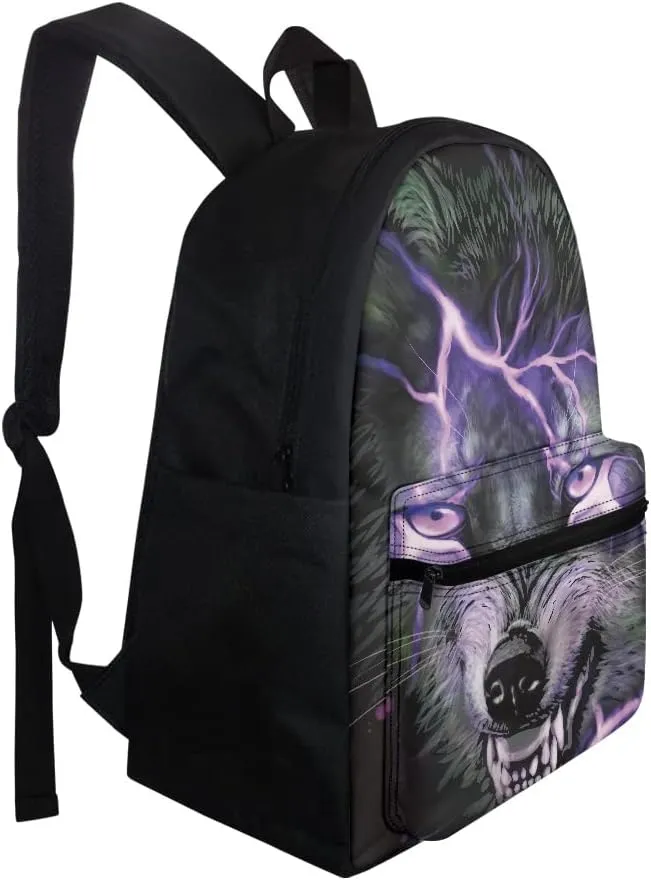 JooMeryer Teenage Girls' Boys' Animal Wolf School Backpack Bookbag Outdoor Travel Backpack Daypack Knapsack,Thunderbolt Wolf