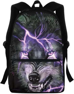JooMeryer Teenage Girls' Boys' Animal Wolf School Backpack Bookbag Outdoor Travel Backpack Daypack Knapsack,Thunderbolt Wolf
