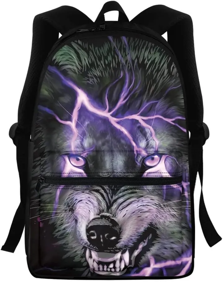 JooMeryer Teenage Girls' Boys' Animal Wolf School Backpack Bookbag Outdoor Travel Backpack Daypack Knapsack,Thunderbolt Wolf