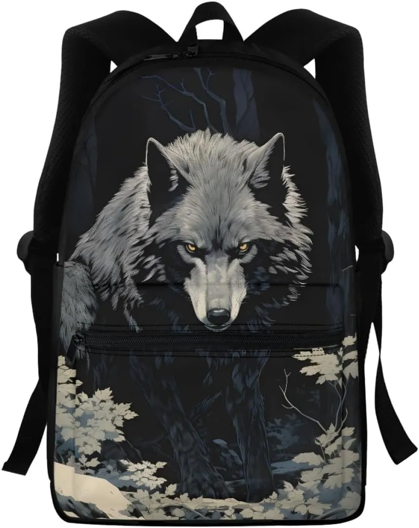 JooMeryer Wolf Head Printed Backpack for Boys Teens Mens Cool Animal School Bag Bookbag Daypack for Preschool Elementary,Anger Wolf