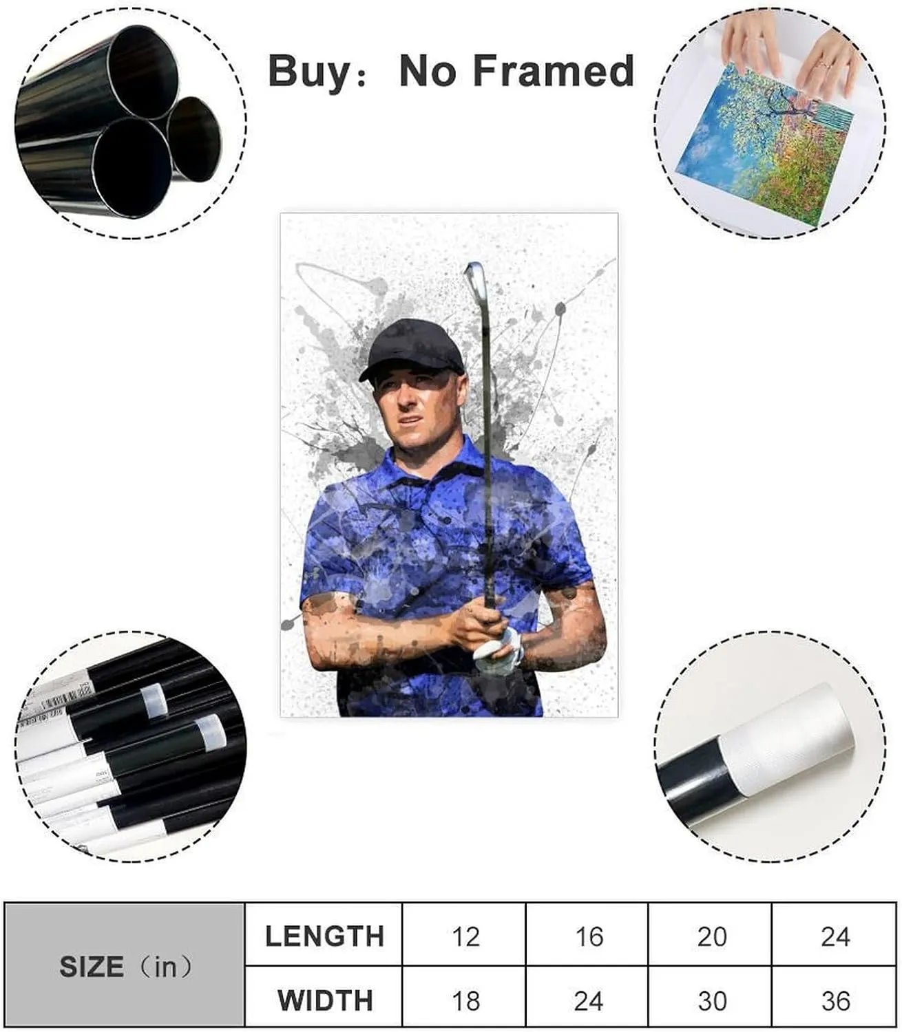 Jordan Spieth Golf Poster17 Canvas Poster Wall Art Decor Print Picture Paintings for Living Room Bedroom Decoration Unframe:12x18inch(30x45cm)
