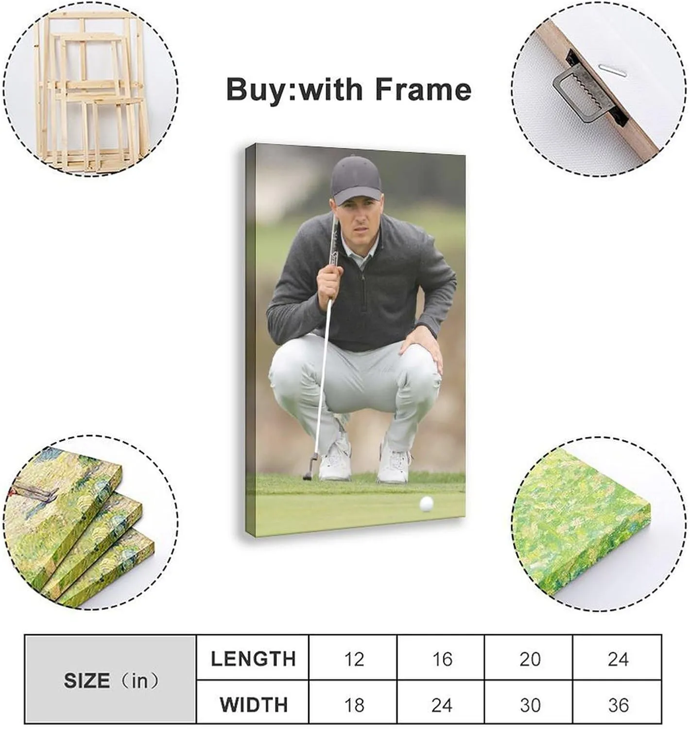 Jordan Spieth Golf Poster20 Canvas Poster Bedroom Decor Sports Landscape Office Room Decor Gift Frame:12x18inch(30x45cm)