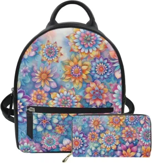JoyLamoria Blossom Flower Backpack Shoulder Bag Backpack Lightweight Portable Wallet Coin Purse Handbag for Women Girls