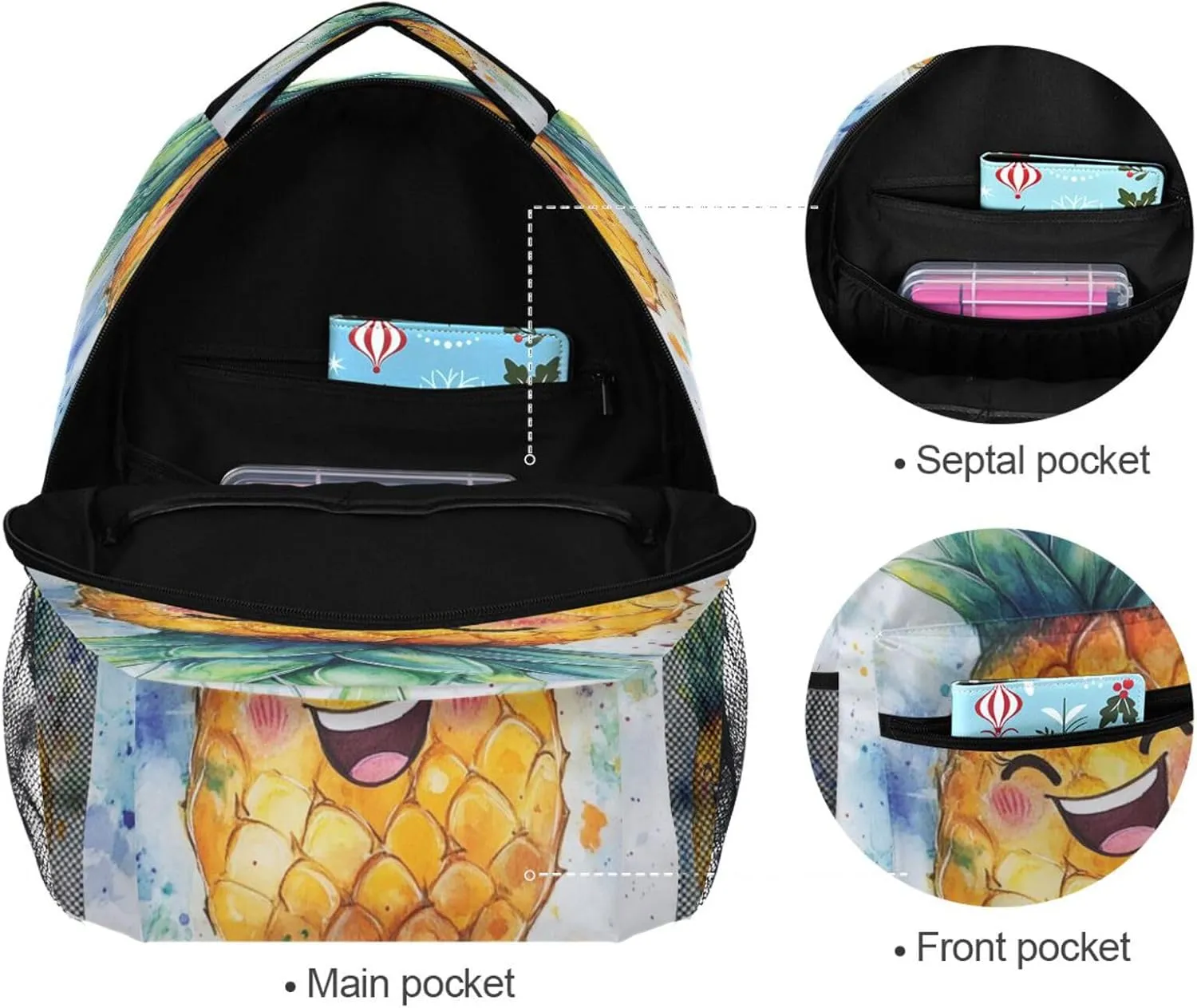JSTEL Kid Pineapple Backpack,Elementary School Backpack Pineapple Kid Bookbag for Boy Girl Ages 5 to 13,04