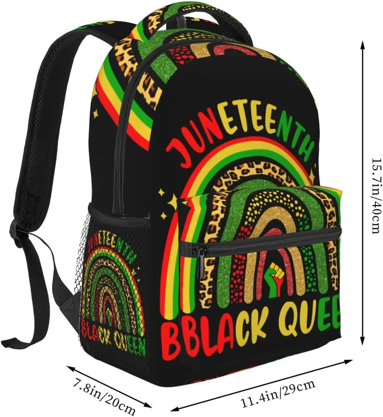 Juneteenth Black Queen Victory Fist Rainbow Leopard Backpack Lightweight Laptop Backpack Casual Daypack Travel Double Shoulder Bag For Women Men