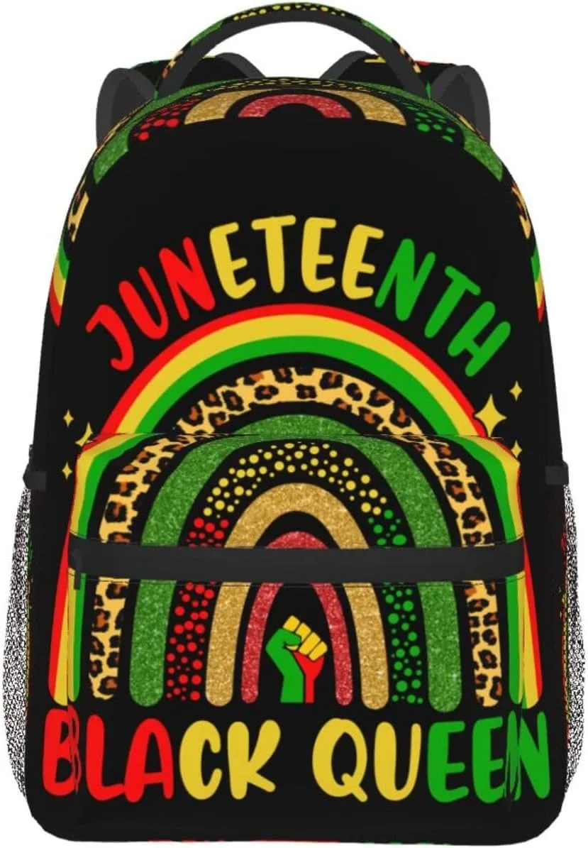 Juneteenth Black Queen Victory Fist Rainbow Leopard Backpack Lightweight Laptop Backpack Casual Daypack Travel Double Shoulder Bag For Women Men