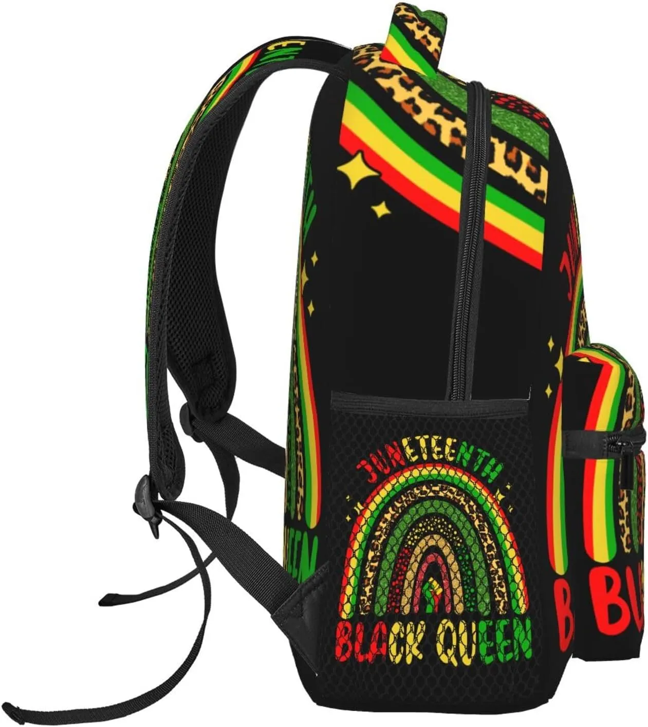 Juneteenth Black Queen Victory Fist Rainbow Leopard Backpack Lightweight Laptop Backpack Casual Daypack Travel Double Shoulder Bag For Women Men