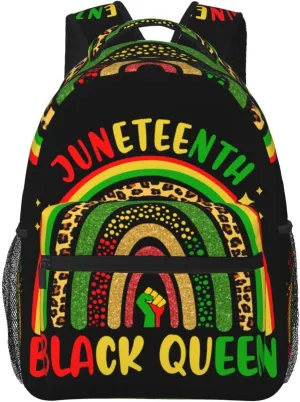Juneteenth Black Queen Victory Fist Rainbow Leopard Backpack Lightweight Laptop Backpack Casual Daypack Travel Double Shoulder Bag For Women Men
