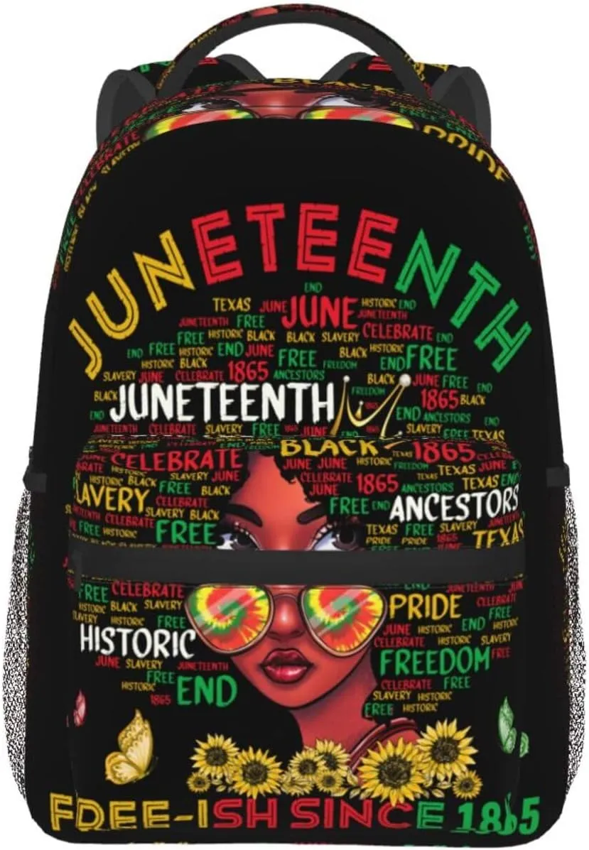 Juneteenth Free-ish Since 1865 Afro Black Women Backpack Lightweight Laptop Backpack Casual Daypack Travel Double Shoulder Bag For Women Men
