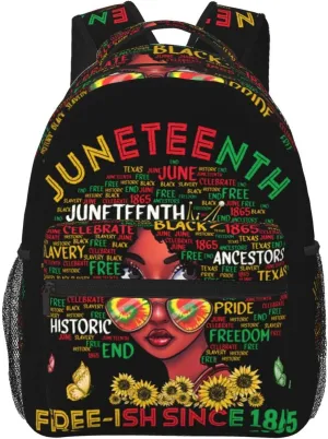 Juneteenth Free-ish Since 1865 Afro Black Women Backpack Lightweight Laptop Backpack Casual Daypack Travel Double Shoulder Bag For Women Men