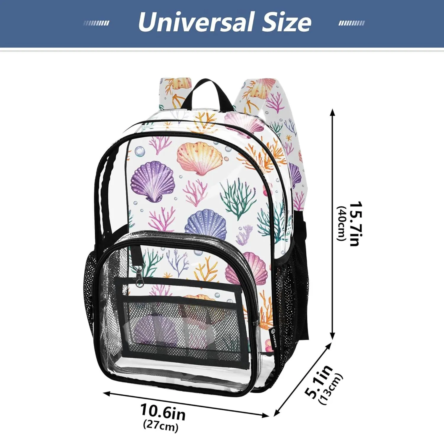JUNZAN Cute Scallop White Girls Kids Backpack Transparent Student Book Bags Amusement Park