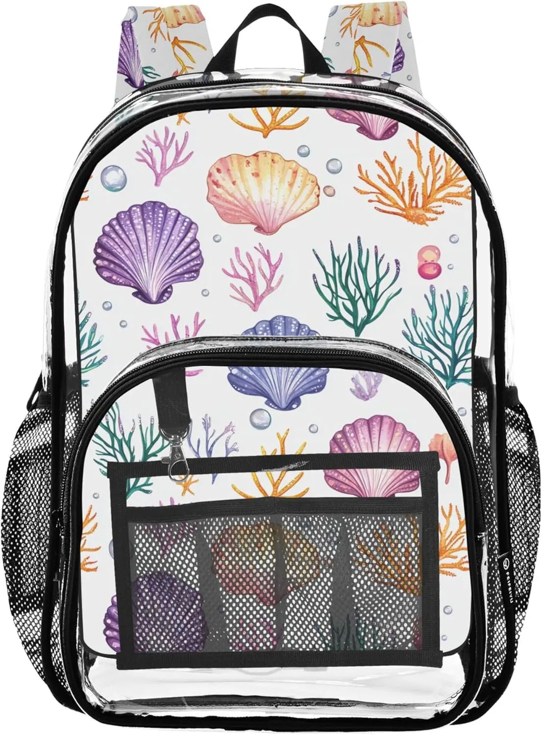 JUNZAN Cute Scallop White Girls Kids Backpack Transparent Student Book Bags Amusement Park