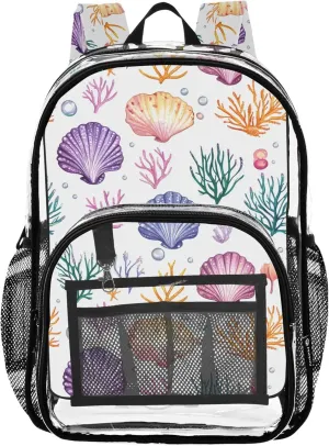 JUNZAN Cute Scallop White Girls Kids Backpack Transparent Student Book Bags Amusement Park