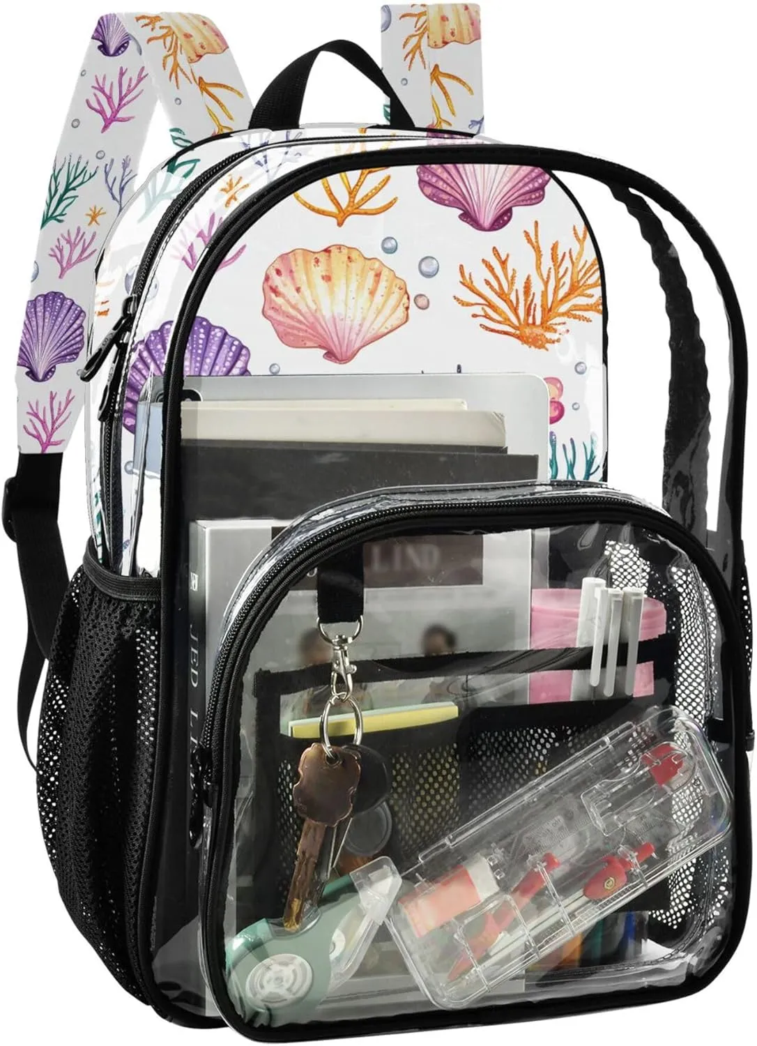 JUNZAN Cute Scallop White Girls Kids Backpack Transparent Student Book Bags Amusement Park