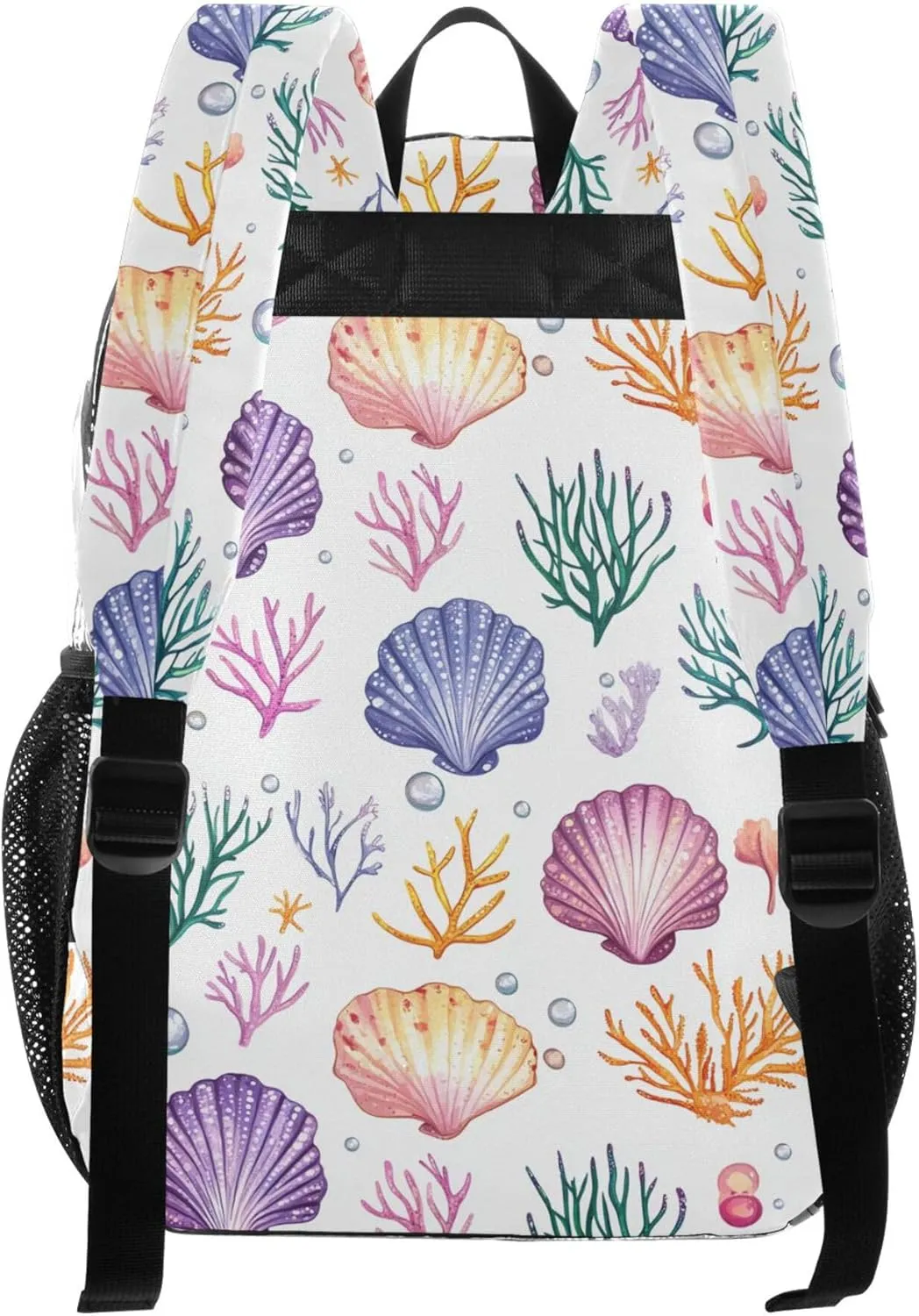 JUNZAN Cute Scallop White Girls Kids Backpack Transparent Student Book Bags Amusement Park