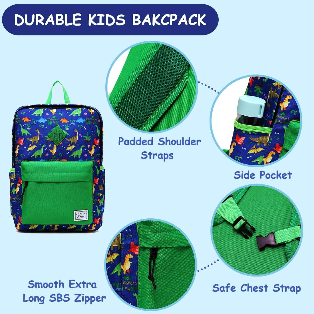 Kasqo Kids Backpack, Lightweight Toddler Backpack Children Bookbag for Preschool Kindergarten with Chest Strap