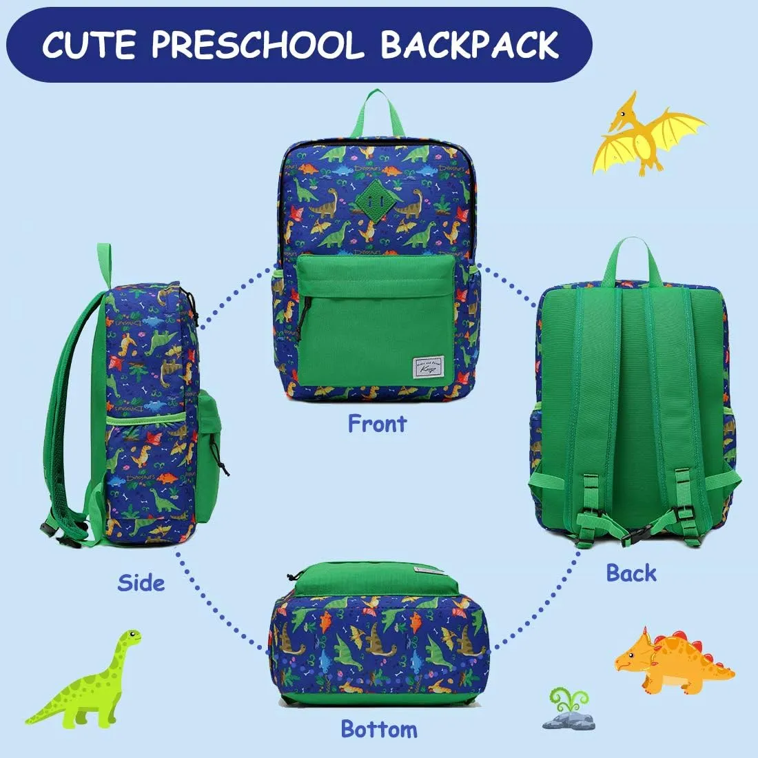 Kasqo Kids Backpack, Lightweight Toddler Backpack Children Bookbag for Preschool Kindergarten with Chest Strap