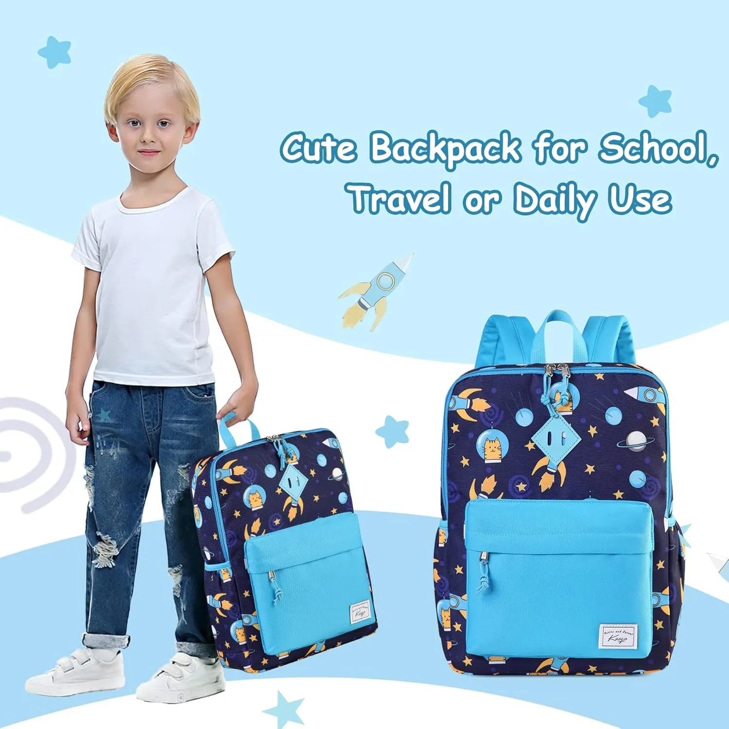 Kasqo Kids Backpack, Lightweight Toddler Backpack Children Bookbag for Preschool Kindergarten with Chest Strap
