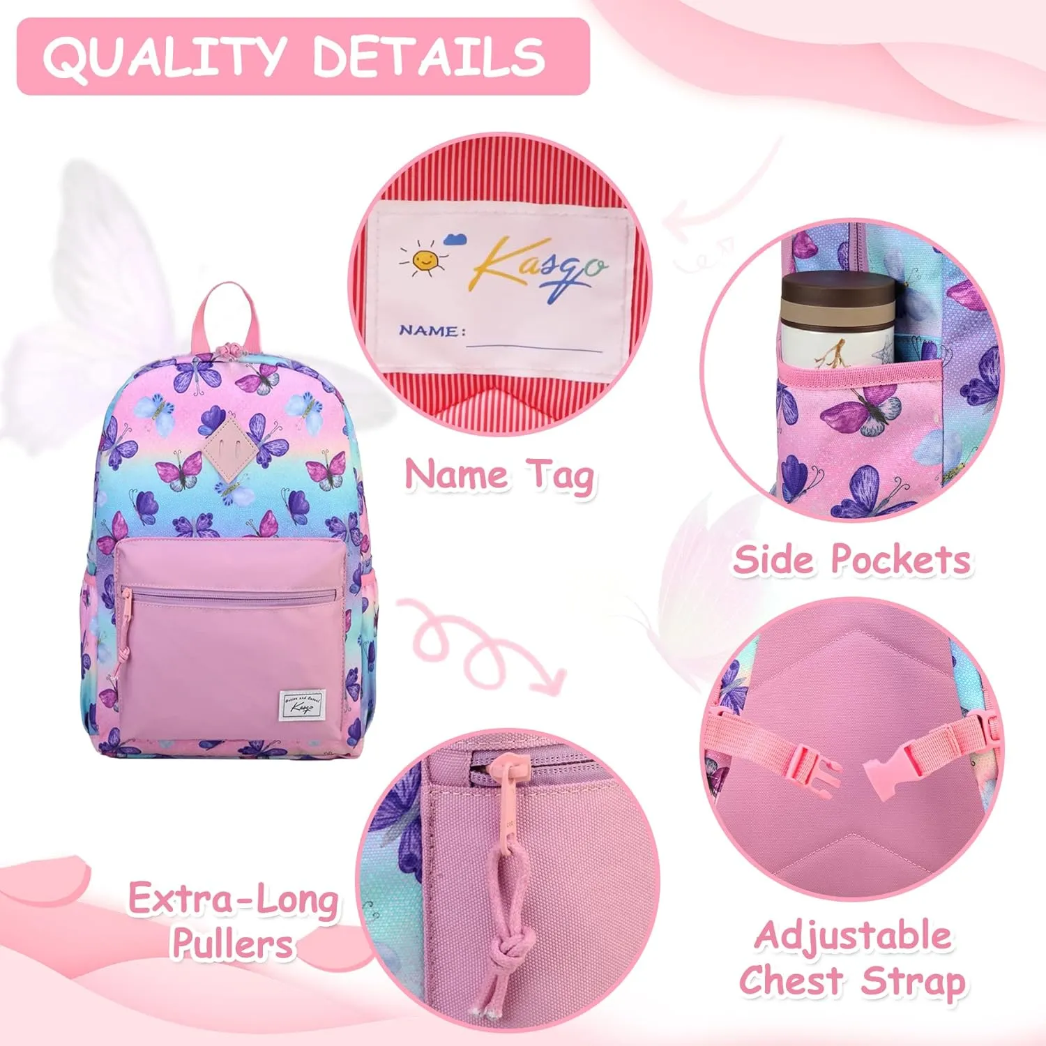 Kasqo Kids Backpack, Water Resistant Lightweight Preschool Toddler Bookbag with Chest Strap for Boys and Girls