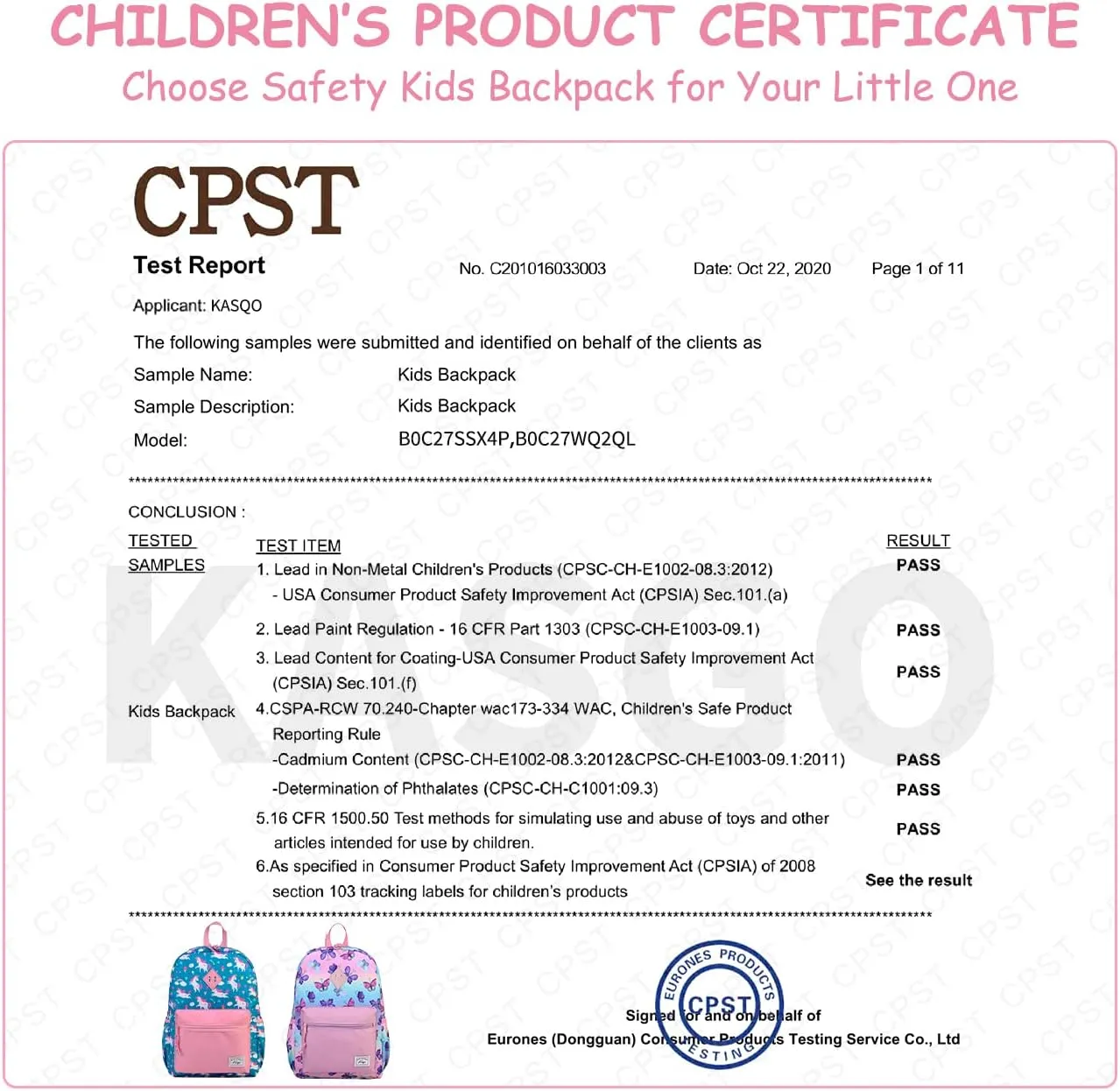 Kasqo Kids Backpack, Water Resistant Lightweight Preschool Toddler Bookbag with Chest Strap for Boys and Girls