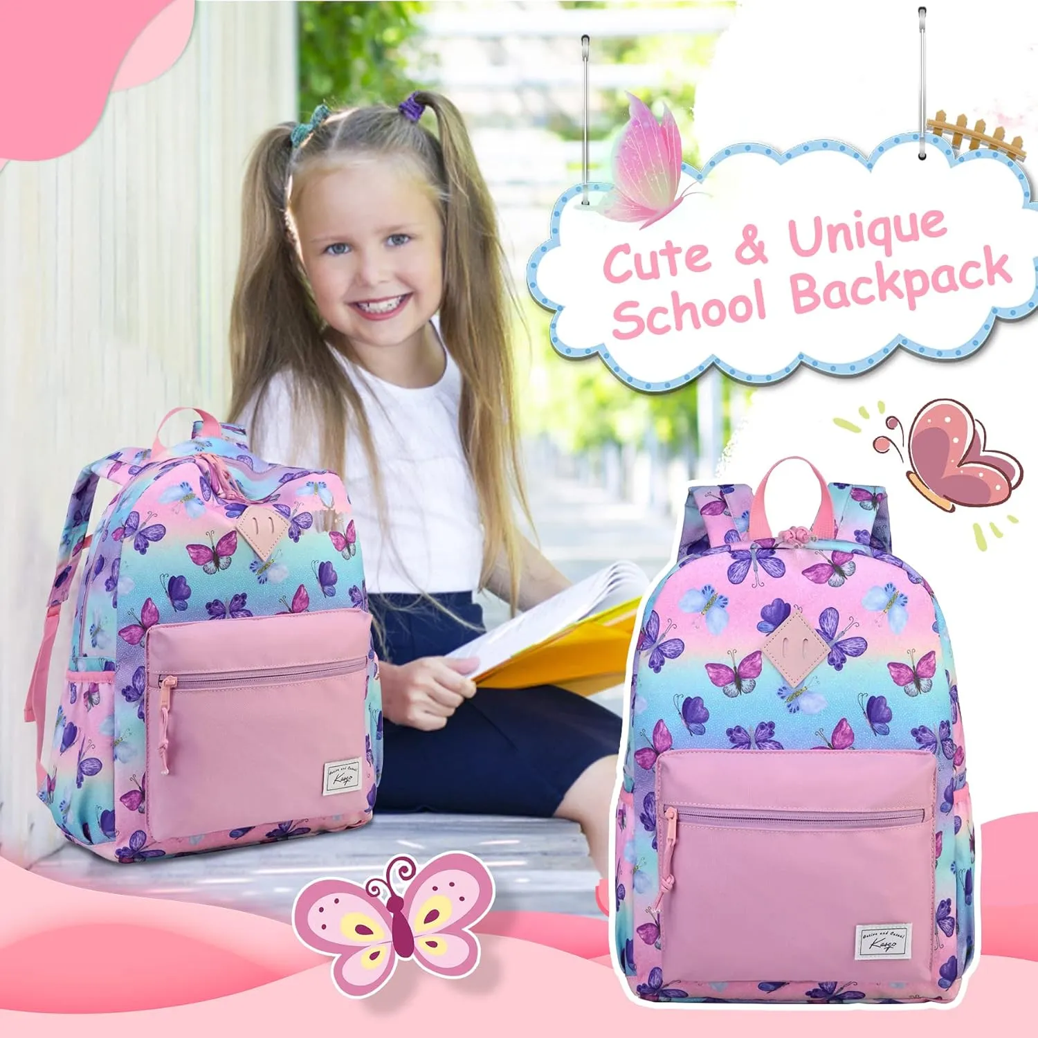 Kasqo Kids Backpack, Water Resistant Lightweight Preschool Toddler Bookbag with Chest Strap for Boys and Girls