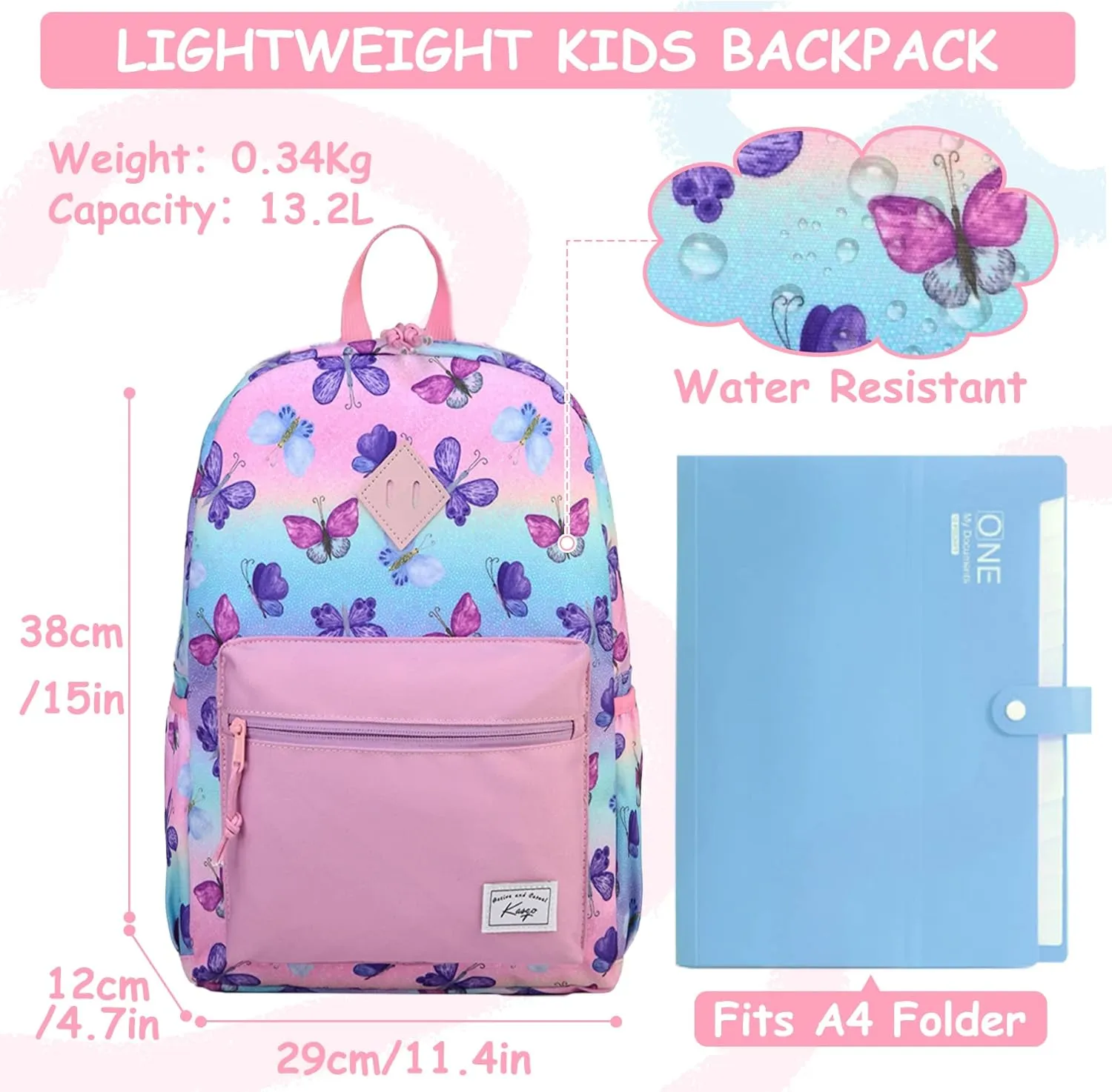 Kasqo Kids Backpack, Water Resistant Lightweight Preschool Toddler Bookbag with Chest Strap for Boys and Girls