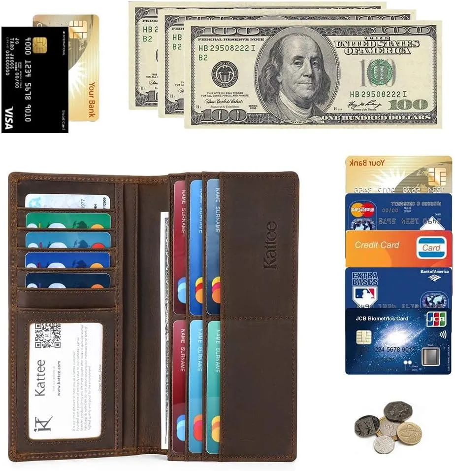 Kattee Men's Vintage Genuine Leather Long Wallet for Checkbook Credit Cards