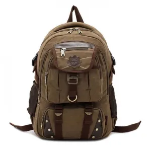 KAUKKO Rivet Zipper Outdoor Travel Canvas Backpack Dark Khaki