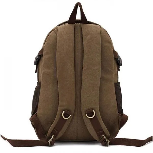 KAUKKO Rivet Zipper Outdoor Travel Canvas Backpack Dark Khaki