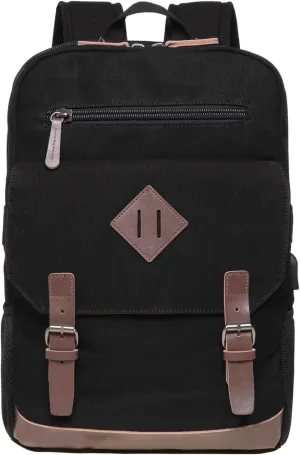 KAUKKO Vintage Canvas Backpack-Large Capacity, Multi-Functional Durable Outdoor Rucksack F19-BLACK, 16.2L