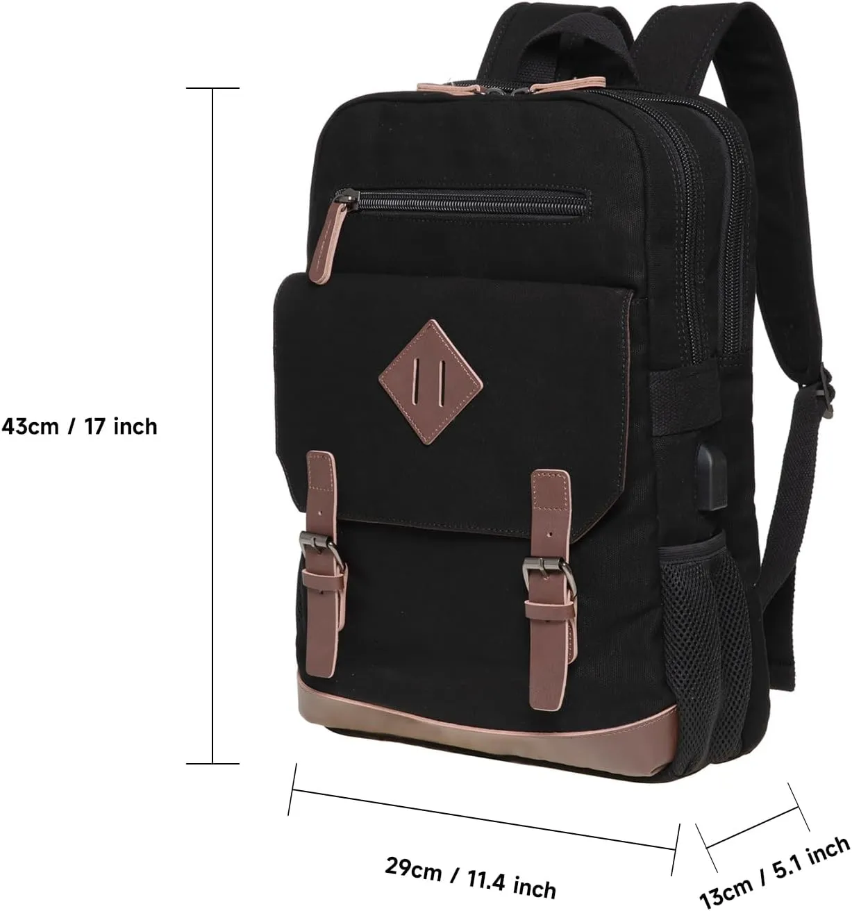 KAUKKO Vintage Canvas Backpack-Large Capacity, Multi-Functional Durable Outdoor Rucksack F19-BLACK, 16.2L