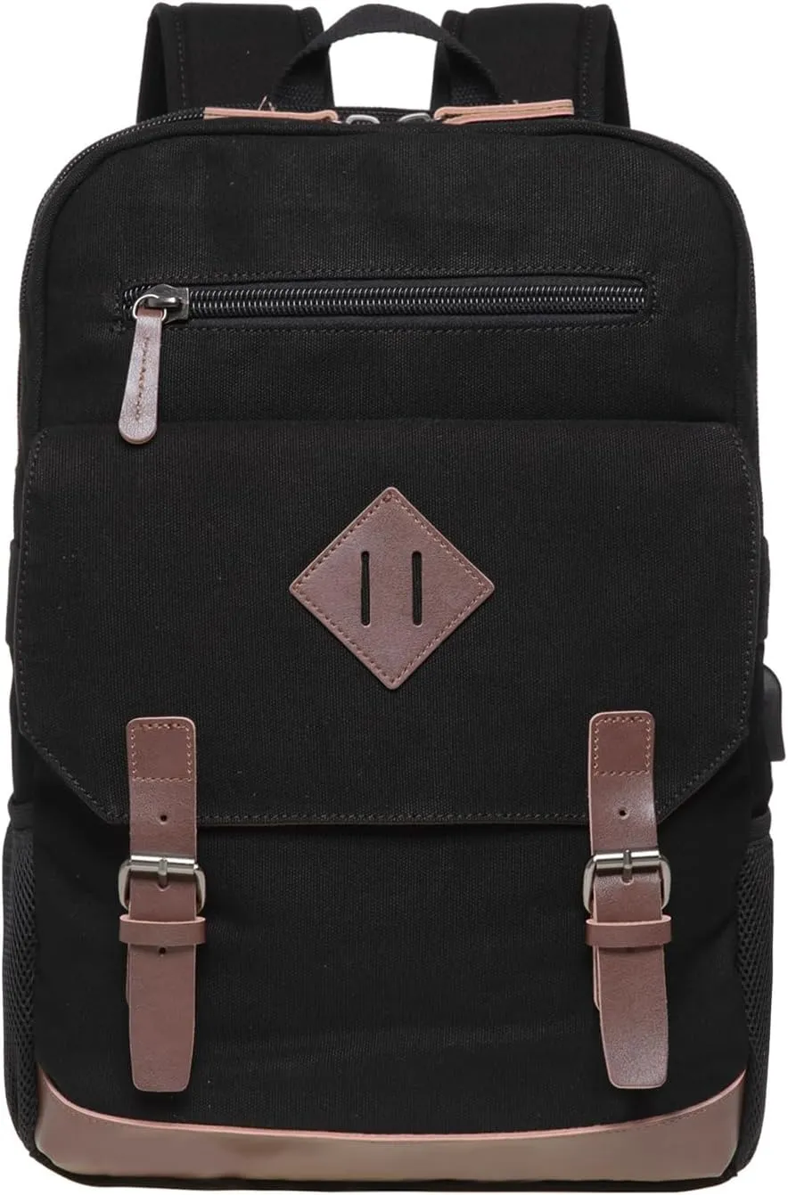 KAUKKO Vintage Canvas Backpack-Large Capacity, Multi-Functional Durable Outdoor Rucksack F19-BLACK, 16.2L