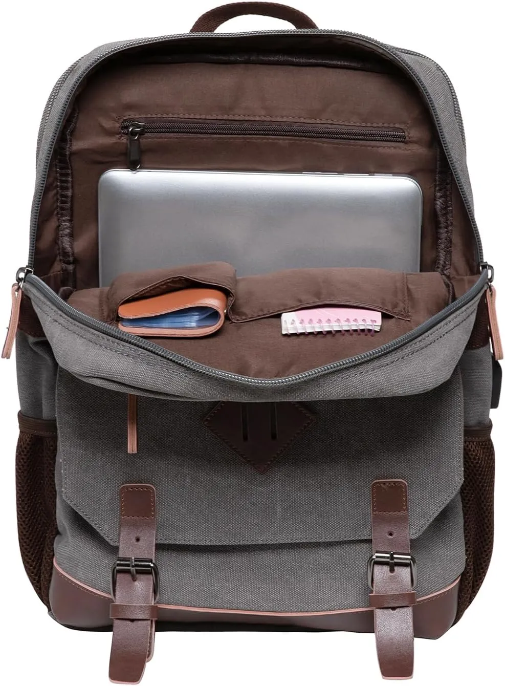 KAUKKO Vintage Canvas Backpack-Large Capacity, Multi-Functional Durable Outdoor Rucksack F19-GREY, 16.2L
